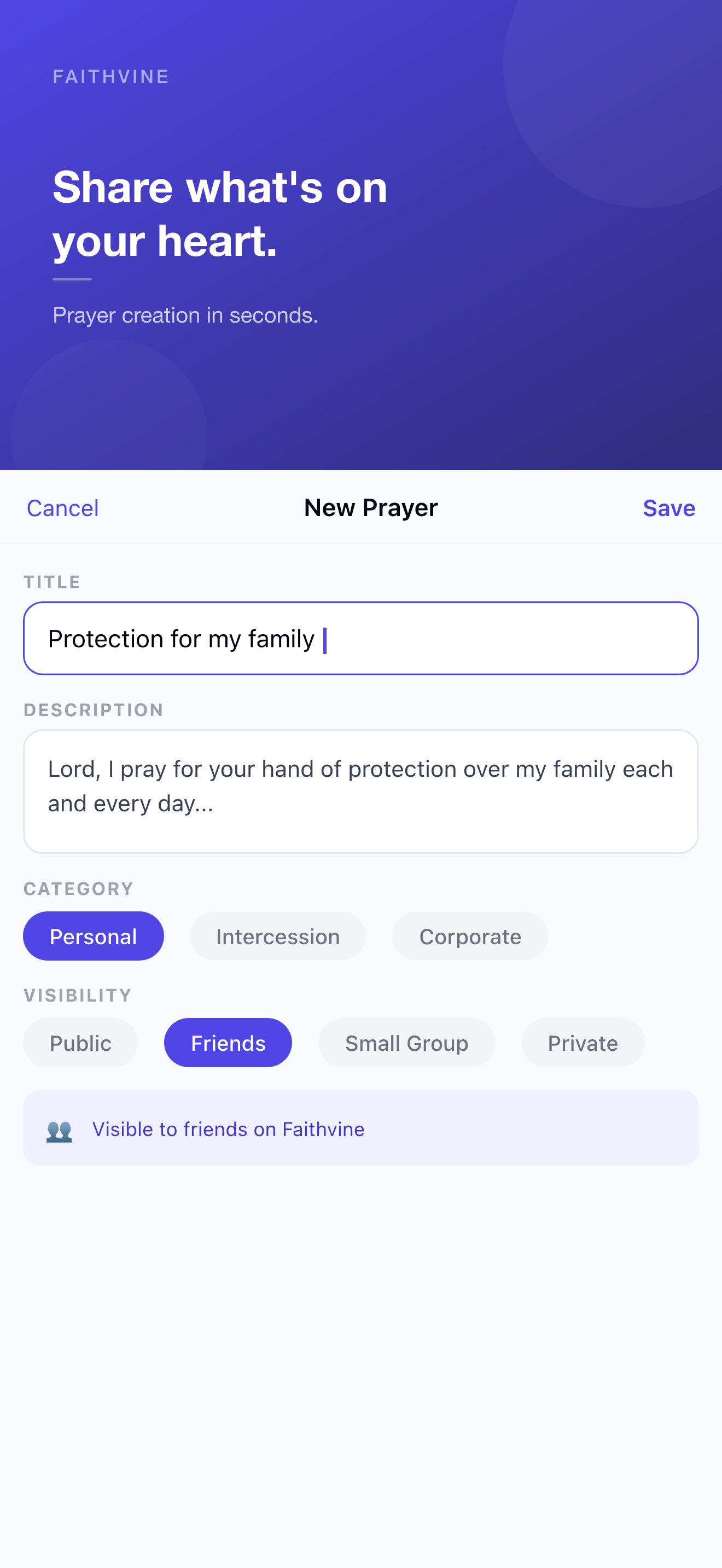 Create a new prayer request